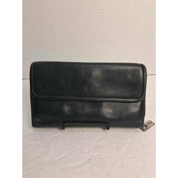 Fossil Handbags - Fossil Black Leather Bifold Zip Around Wallet Organizer Zipper Has Wear